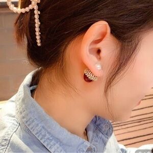 2/$30🌵 Resin Acorn Rhinestone Faux Pearl Double Sided Earrings NEW Fall Autumn